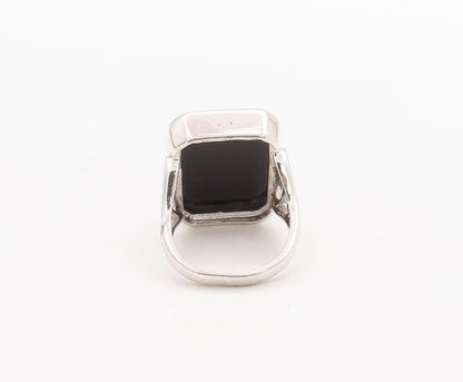 925 Sterling Silver Vintage Ring Rectangle Onyx Carved Neck  Sz 6  RG29540