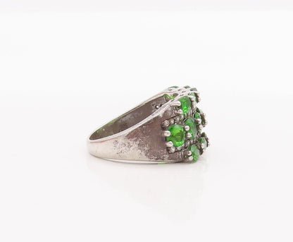 925 Sterling Silver Vintage Ring Oval Green & Round White CZ Bands Sz 9  RG28420