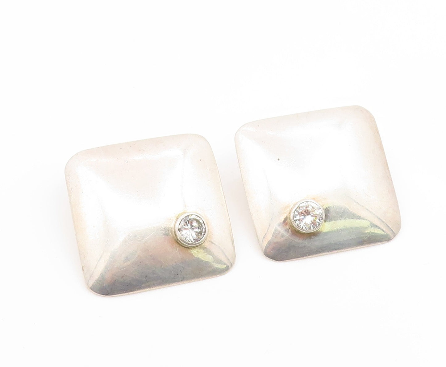 925 Sterling Silver Vintage Earrings DULCE MEXICO CZ Geometric Square  EG14204