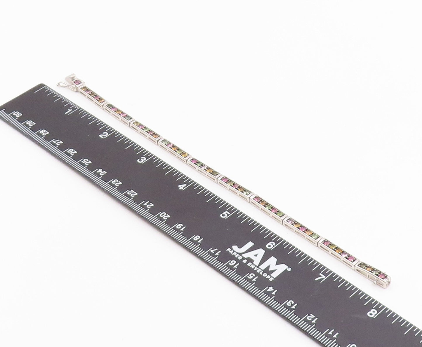 925 Sterling Silver Peridot & Multi Color Topaz Bar Chain Bracelet BT6855