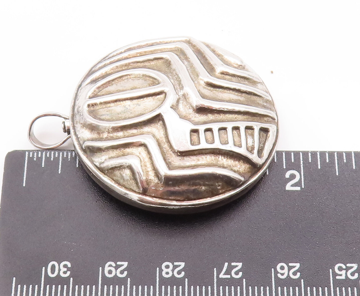 925 Sterling Silver Vintage Pendant Circular Domed Greek Design Carved  PT23028