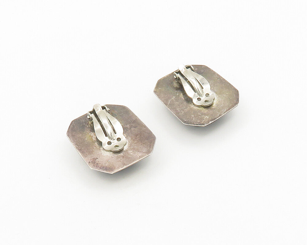 MEXICO 925 Sterling Silver  Vintage Black Hematite Non Pierce Earrings  EG9355