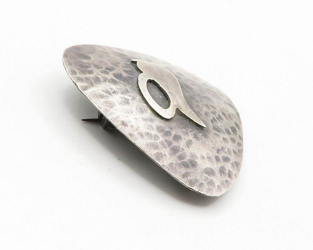 ISRAEL 925 Sterling Silver  Vintage  Dark Tone Hammered Brooch Pin  BP5669