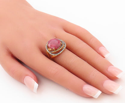 925 Sterling Silver Vintage Ring Gold Plated Gemstone & CZ Bands  Sz 7  RG30904