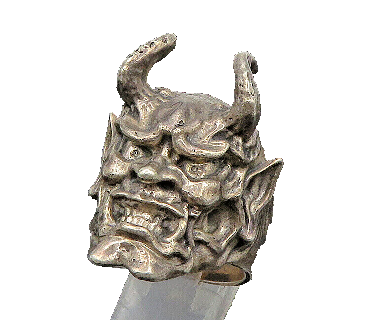 925 Sterling Silver  Vintage Heavy Devil Masonic Biker Ring Sz 13  RG18928