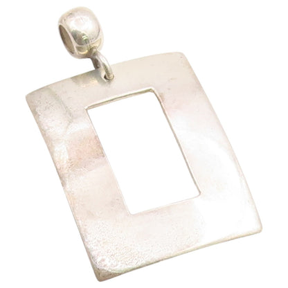 925 Sterling Silver Vintage Pendant ATI MEXICO Modernist Open Rectangle  PT26381