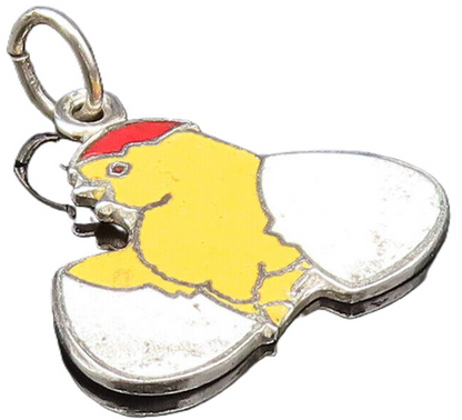 925 Sterling Silver  Vintage Enamel Chick Hatching From Egg Pendant  PT21213