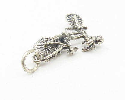 925 Sterling Silver  Vintage Shiny Petite Bicycle Motif Drop Pendant  PT8574