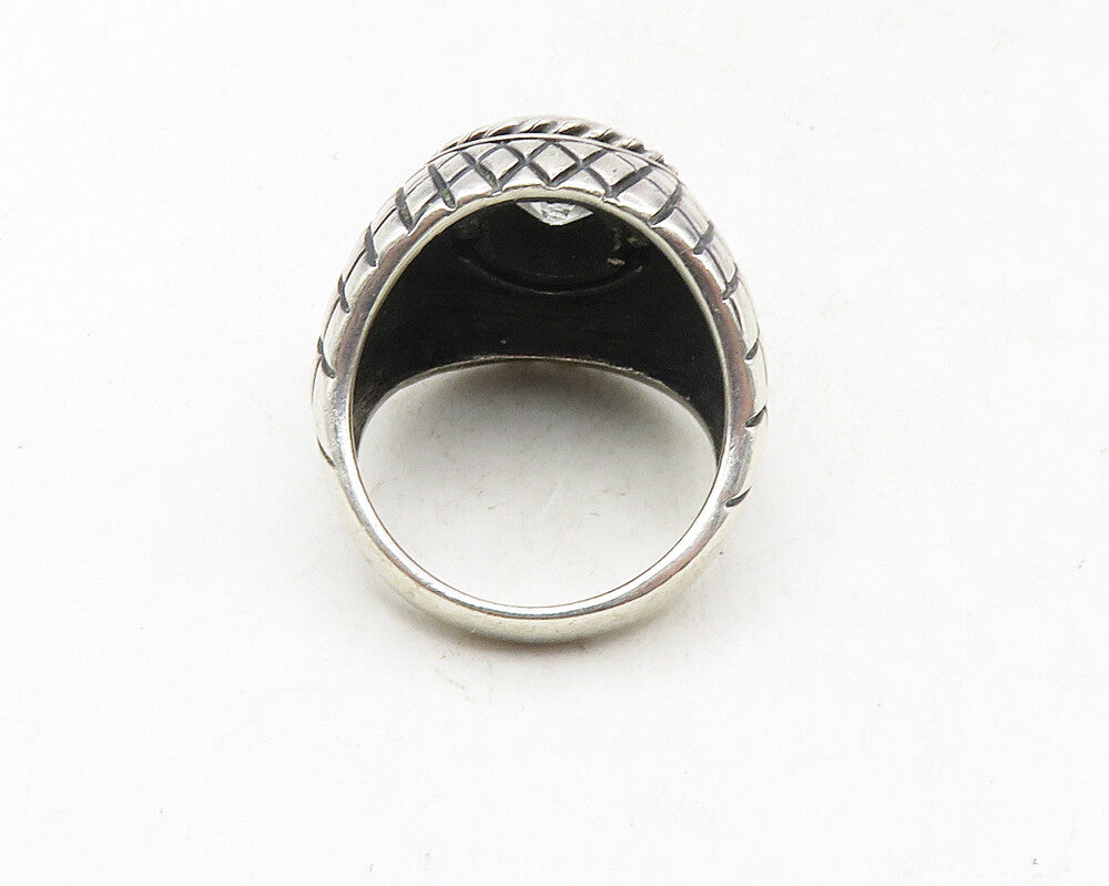 925 Sterling Silver  Vintage Cubic Zirconia Etched Cocktail Ring Sz 8  RG9633