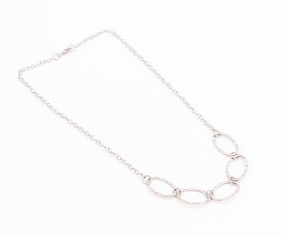 925 Sterling Silver Vintage Necklace Antique Oval Rings Linked Chain  NE4583