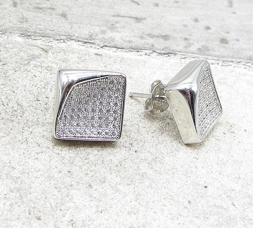 925 Sterling Silver  White Cubic Zirconia Fancy Stud Earrings  EG1053