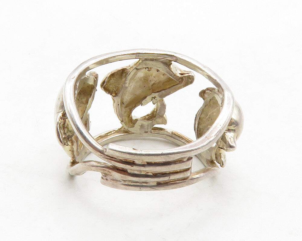 925 Sterling Silver  Vintage Shiny Triple Dolphin Band Ring Sz 7.5  RG13169