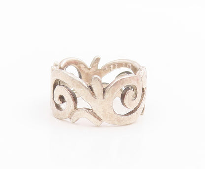 925 Sterling Silver Vintage Ring Openwork Swirly Scroll Wide Band  Sz 5  RG34697
