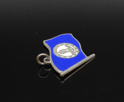 925 Silver  Vintage Kentucky State Seal Blue Enamel Flag Pendant  PT21836