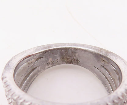 925 Sterling Silver Vintage Ring Designer Cut Red & White CZ Bands Sz 7  RG30498