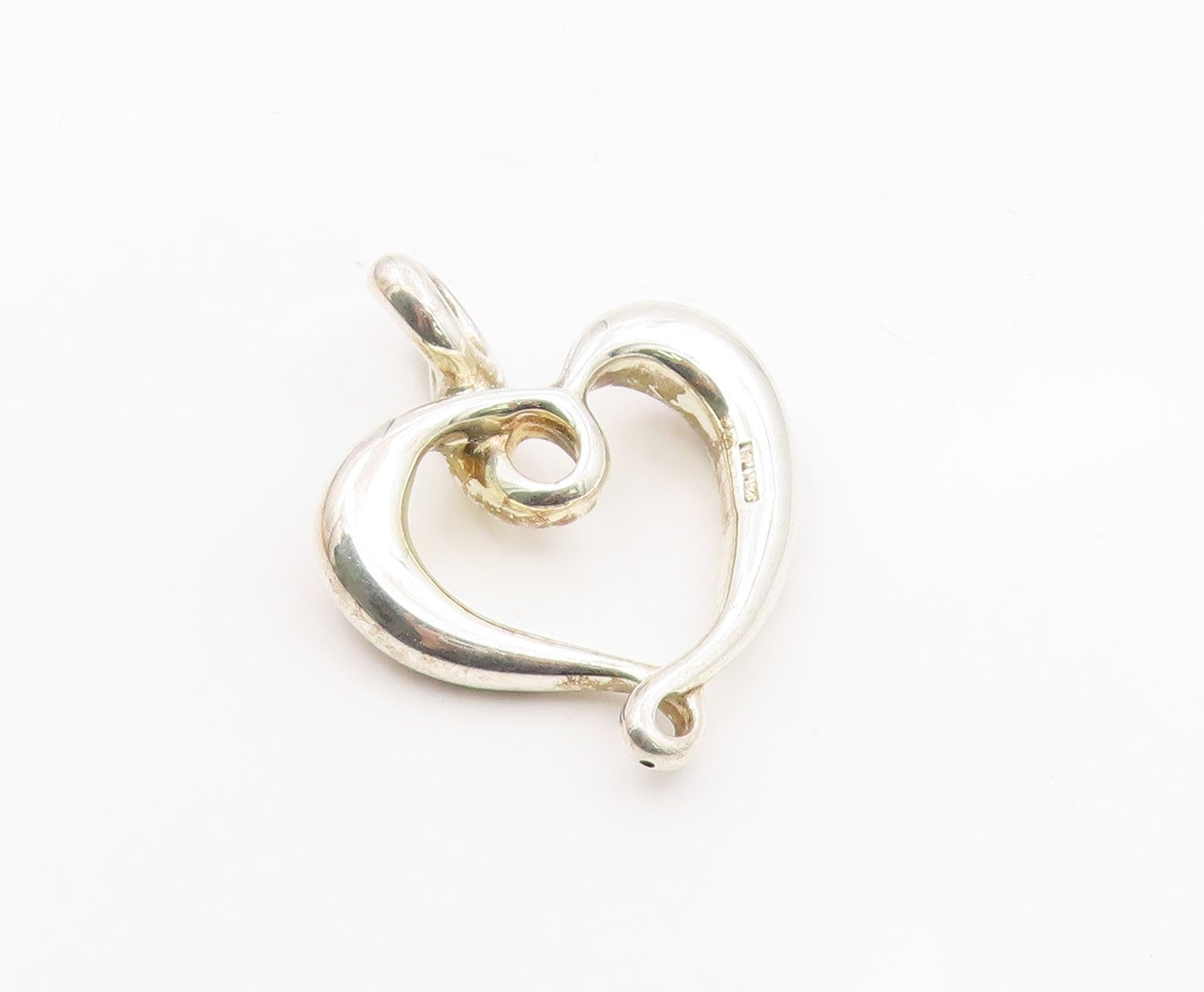925 Silver  Vintage Hammered & Polished Twisted Love Heart Pendant  PT21442