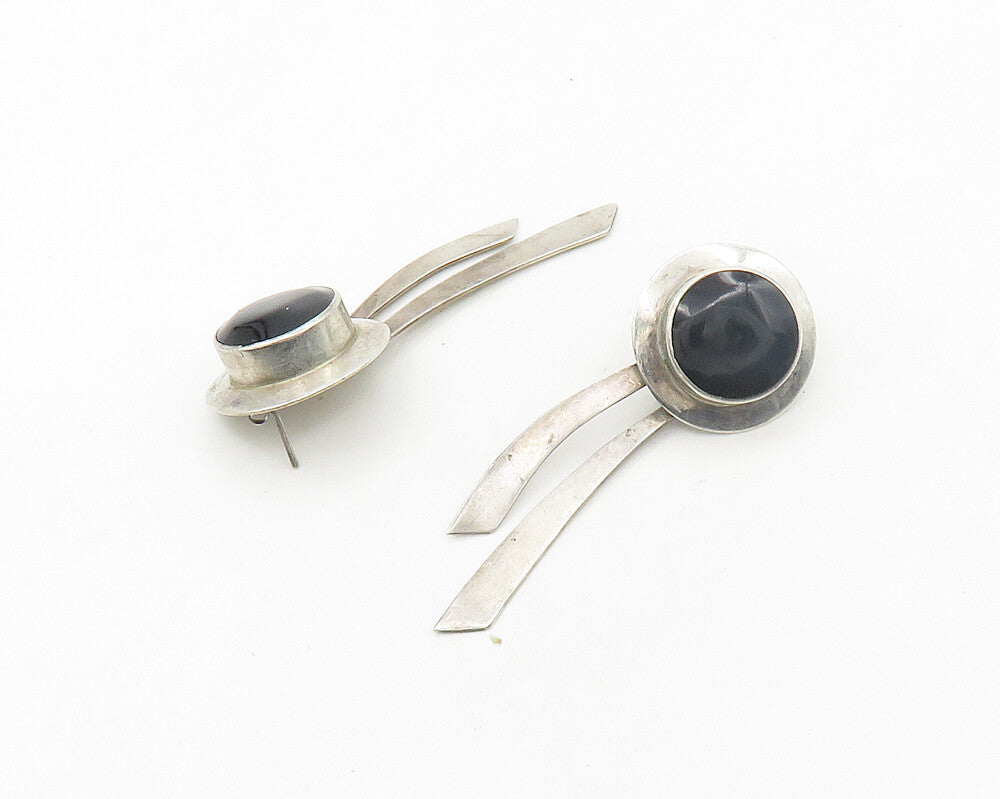 MEXICO 925 Sterling Silver  Vintage Black Onyx Modernist Drop Earrings  EG9520