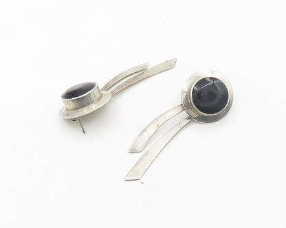MEXICO 925 Sterling Silver  Vintage Black Onyx Modernist Drop Earrings  EG9520