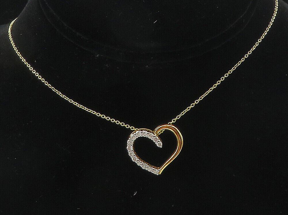 925 Sterling Silver  Genuine Diamonds Gold Plated Heart Chain Necklace  NE1964