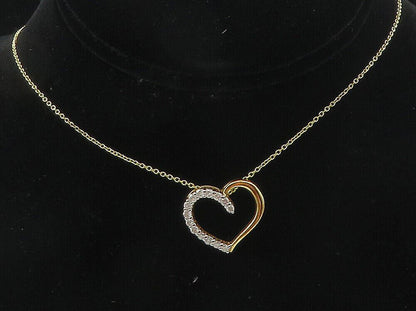 925 Sterling Silver  Genuine Diamonds Gold Plated Heart Chain Necklace  NE1964