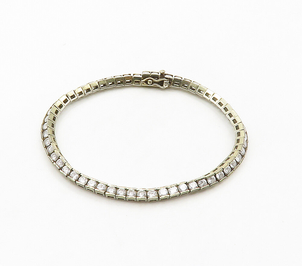 925 Sterling Silver  Vintage Bezel Set Cubic Zirconia Chain Bracelet  BT6417