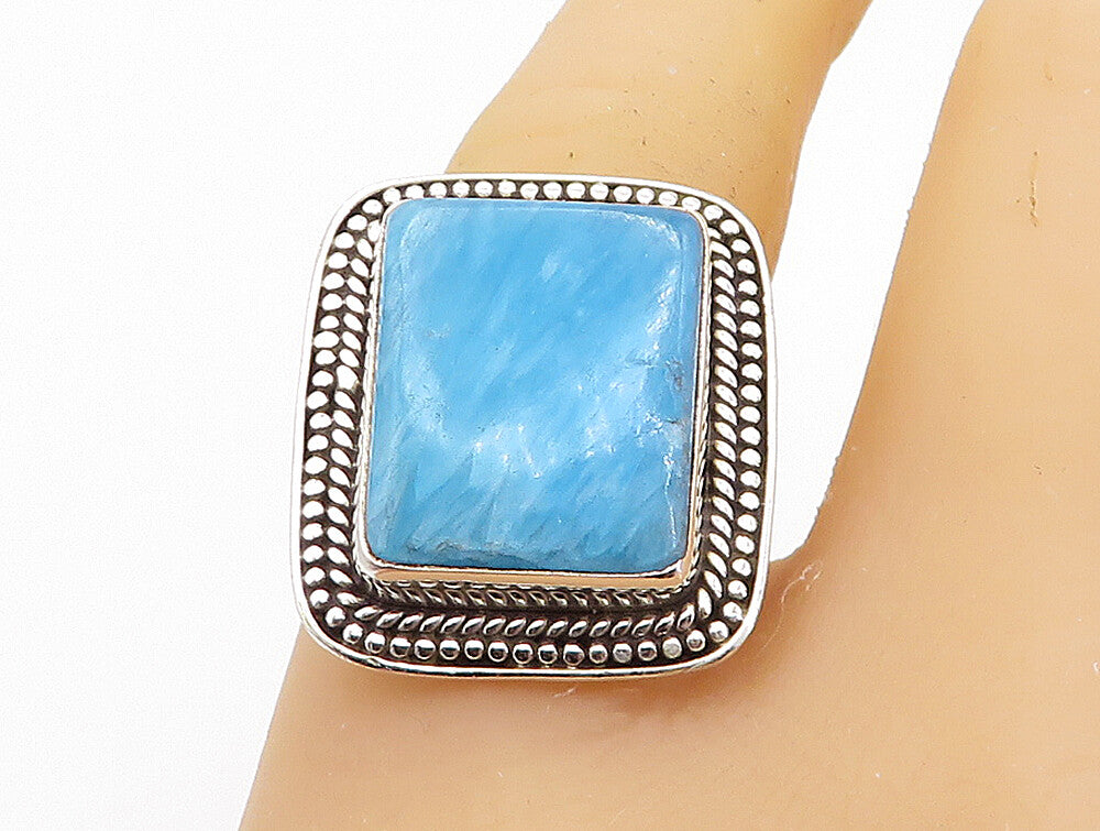 925 Sterling Silver  Blue Turquoise Shiny Square Cocktail Ring Sz 9  RG7748