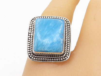 925 Sterling Silver  Blue Turquoise Shiny Square Cocktail Ring Sz 9  RG7748