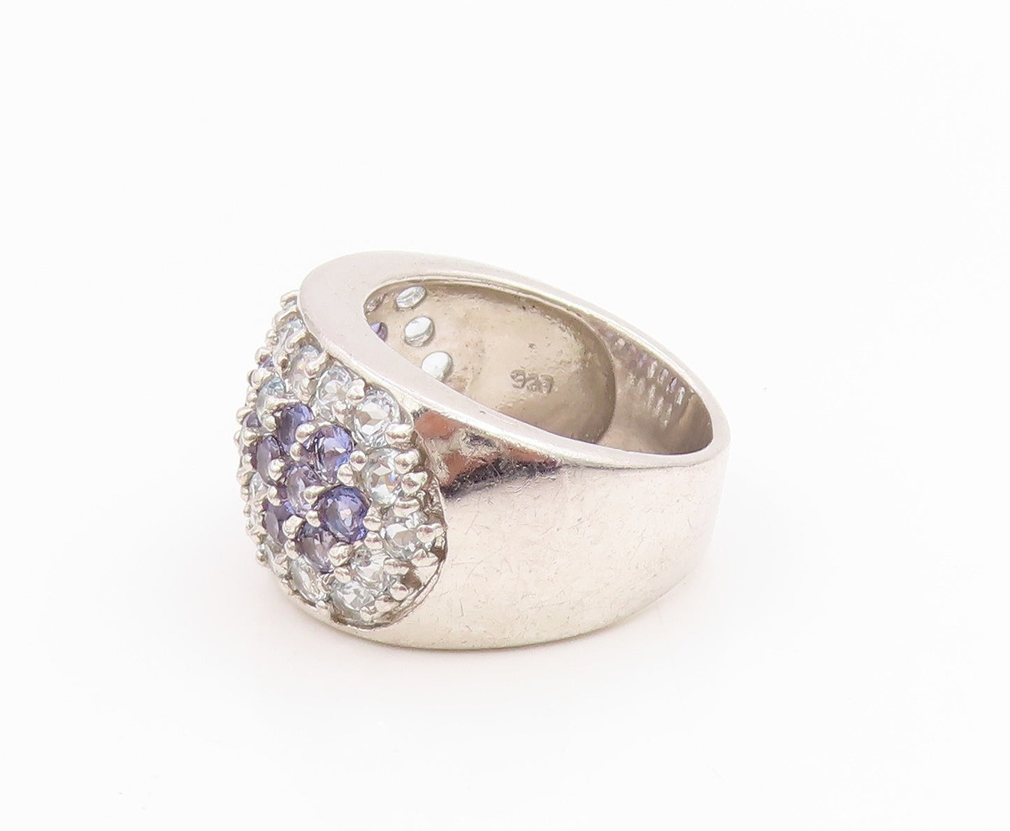 925 Sterling Silver Vintage Ring Amethyst & Topaz Floral Band  Sz 7  RG35660