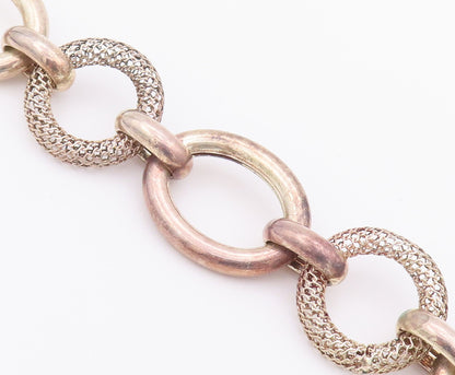 925 Sterling Silver Vintage Necklace Large Carved Solid Rings Link Chain  NE4255