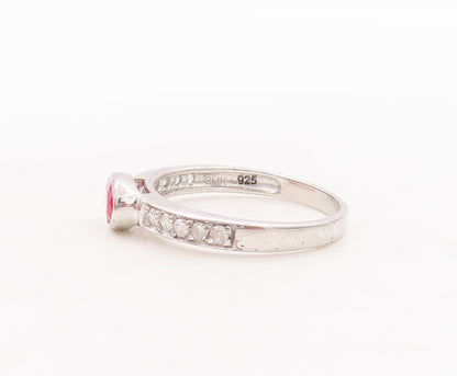 925 Sterling Silver Vintage Ring Oval Gemstones & Real Diamonds  Sz 7  RG29447