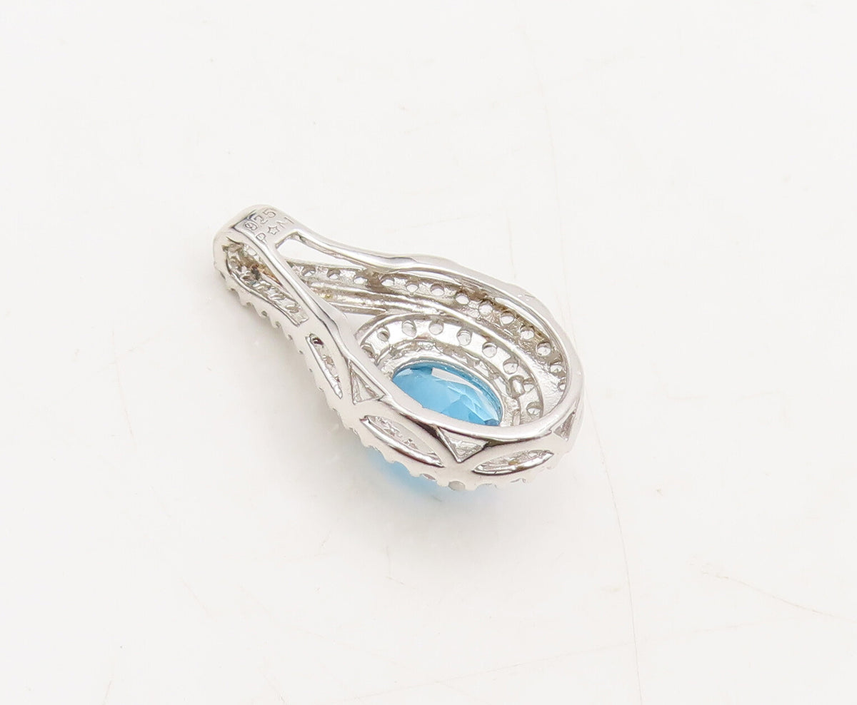 925 Sterling Silver Vintage Pendant Topaz Halo Drop Shape Topaz Band  PT22440