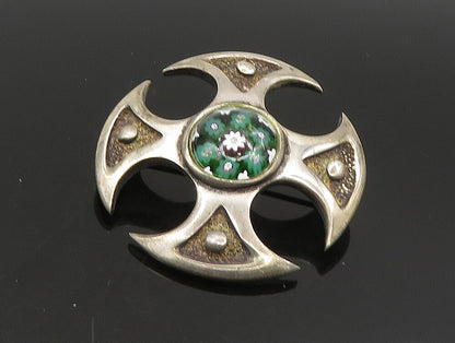 ENGLAND 925 Silver  Vintage Floral Millefiori Murano Glass Brooch Pin  BP9233