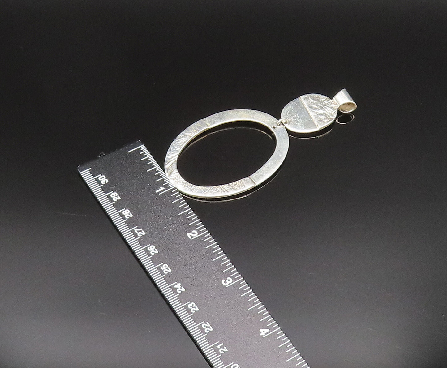 MEXICO 925 Sterling Silver Vintage Etched Graduated Open Oval Pendant PT21027
