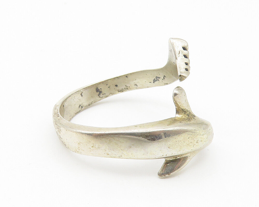 MEXICO 925 Silver  Vintage Dolphin Head & Tail Bypass Band Ring Sz 7  RG10774