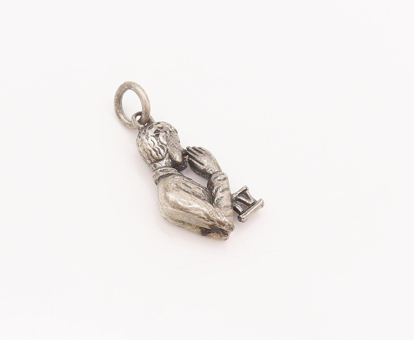 925 Sterling Silver Vintage Pendant Solid 3D Carved Roman Praying Man  PT22665