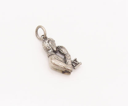 925 Sterling Silver Vintage Pendant Solid 3D Carved Roman Praying Man  PT22665
