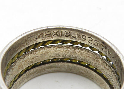 MEXICO 925 Sterling Silver  Vintage 2 Tone Rope Twist Band Ring Sz 7  RG10483