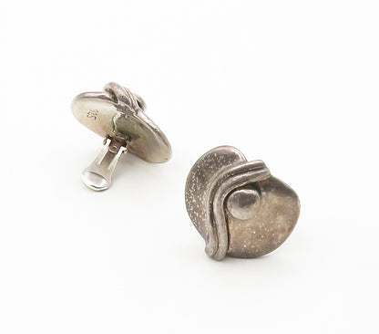 925 Sterling Silver  Vintage Modernist Round Non Pierce Drop Earrings  EG7663