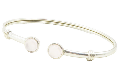 925 Sterling Silver  Cabochon Cut Topaz Shiny Smooth Cuff Bracelet  BT4756