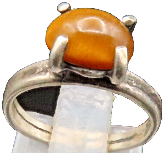 925 Sterling Silver  Vintage Prong Set Tiger's Eye Ring Sz 4.5  RG25204