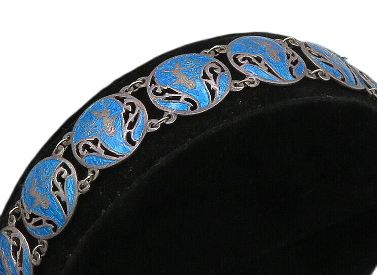 SIAM 925 Sterling Silver  Vintage Enamel Dancer Round Chain Bracelet  BT8997