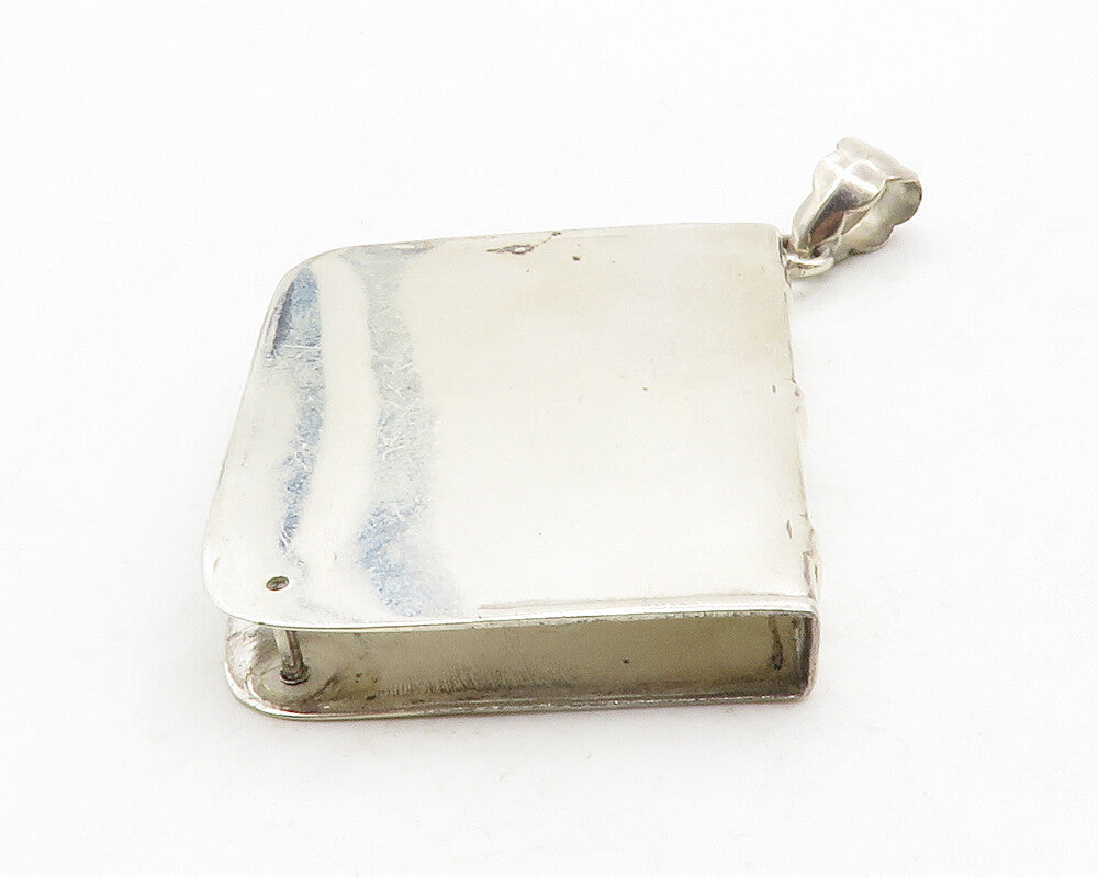 925 Sterling Silver  Vintage Shiny Embossed Stamp Book Drop Pendant  PT10200