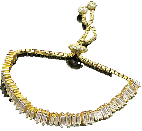 925 Sterling Silver  Vintage Shiny Topaz Gold Plated Chain Bracelet  BT8166
