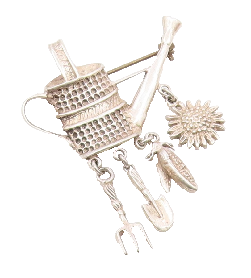 MEXICO 925 Sterling Silver  Vintage Charmed Watering Can Brooch Pin  BP3149