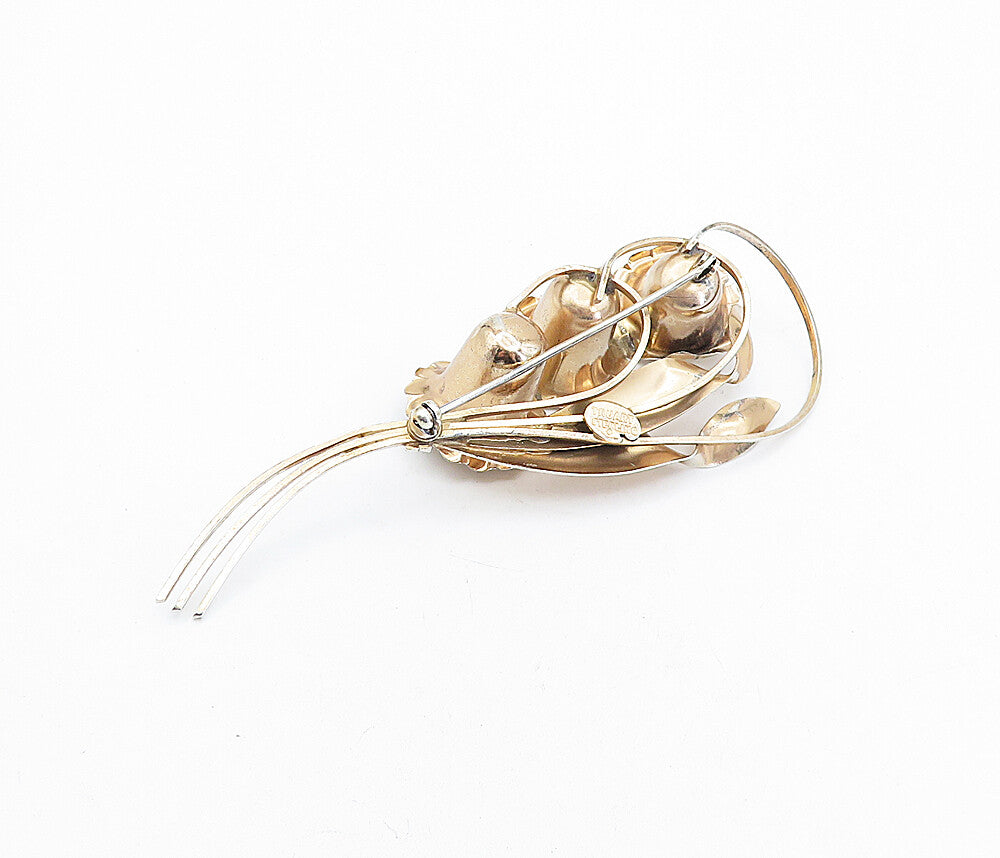 TRUART 925 Sterling Silver  Vintage Gold Plated Flower Bunch Brooch Pin BP1598