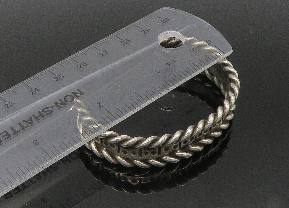 925 Sterling Silver  Vintage Shiny Oxidized Twist Trim Cuff Bracelet  BT8725