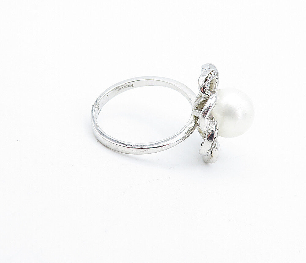 925 Sterling Silver  Vintage Pearl & Topaz Floral Cocktail Ring Sz 7  RG5187