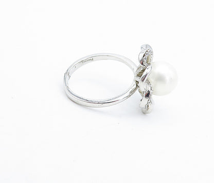 925 Sterling Silver  Vintage Pearl & Topaz Floral Cocktail Ring Sz 7  RG5187