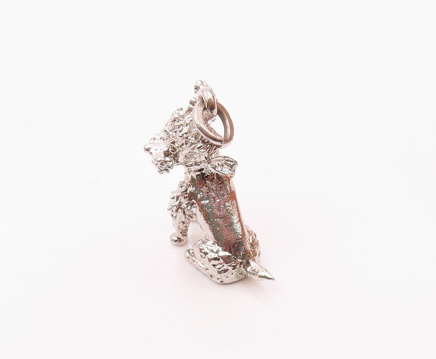925 Sterling Silver  Vintage Sculpted Dainty Poodle Dog Charm Pendant  PT20813