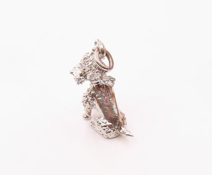 925 Sterling Silver  Vintage Sculpted Dainty Poodle Dog Charm Pendant  PT20813